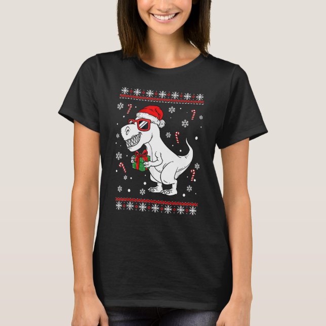 T-shirt Xmas Lighting Santa Hat Ugly Rex Dinosaurs Christm (Devant)