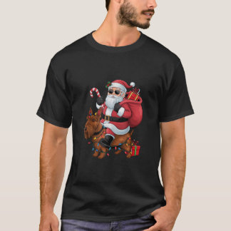 T-shirt Xmas Lighting Santa Riding Scottish Terrier Dog Ch