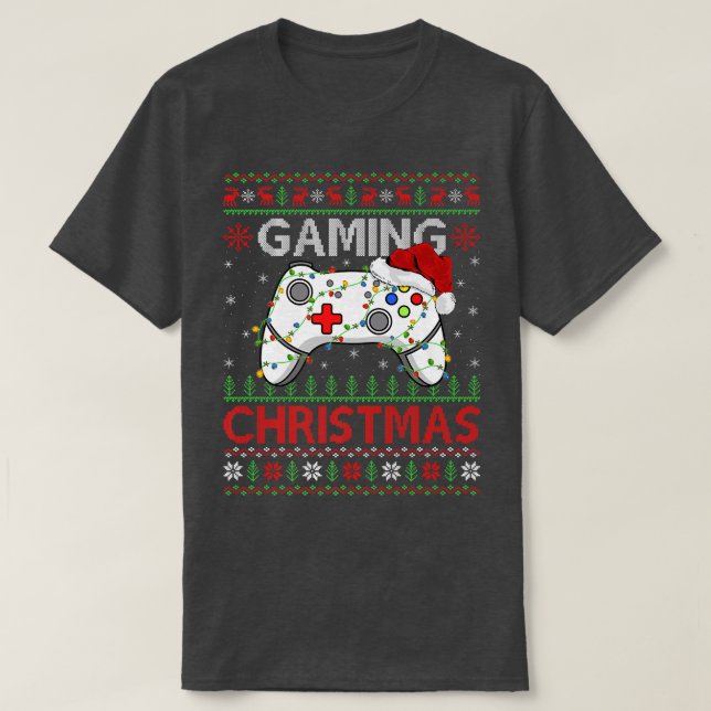 T-shirt Xmas Lights contrôleur de jeu vidéo de jeu laid Ch (Design devant)