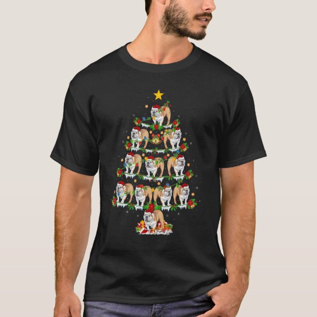 T-shirt Xmas Lights English Bulldog Christmas Tree (Devant)