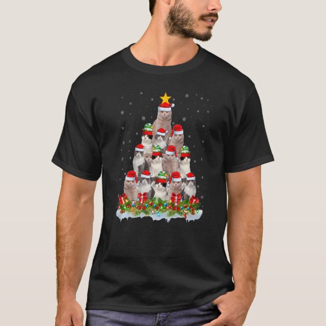 T-shirt Xmas Lights Père Noël Scottish Fold Cat Christmas  (Devant)