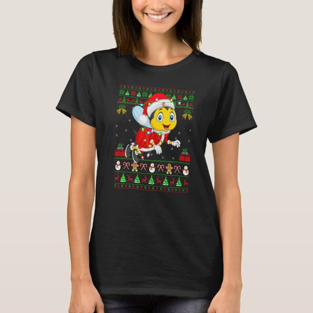 T-shirt Xmas Lights Ugly Sweater Style Santa Bee Christmas (Devant)