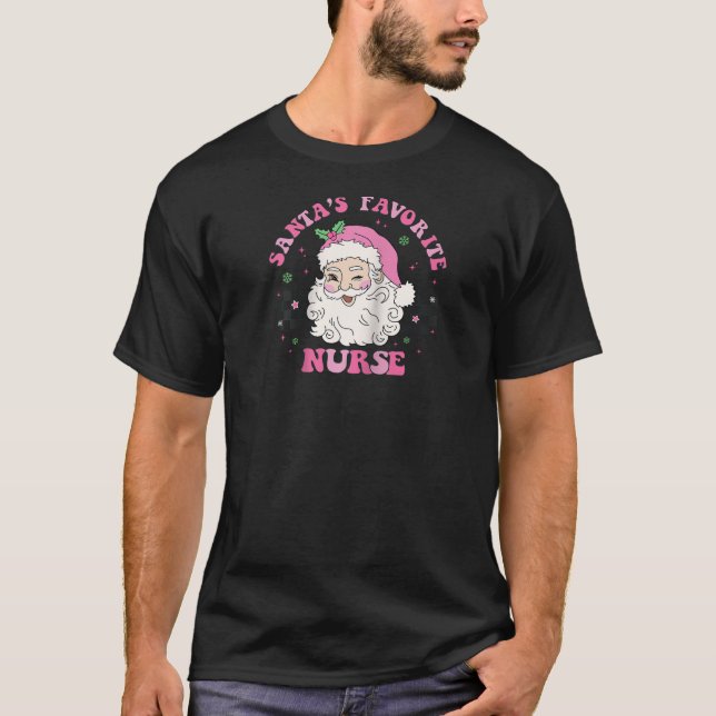 T-shirt Xmas Père Noël Funny Nurse Nurse Retro Rose Christ (Devant)