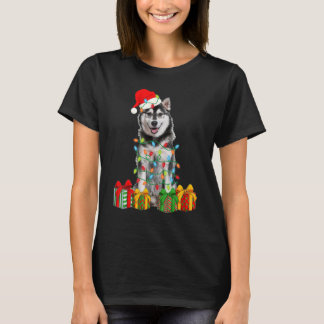T-shirt Xmas Siberian Husky Dog Christmas Lights Puppy  