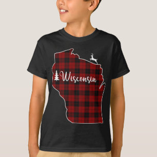 T-shirt Xmas Stocker pour maman Red Plaid Deer Tree Wiscon