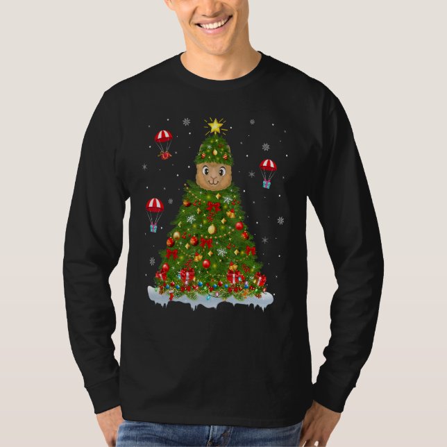 T-shirt Xmas Tree Decorations Lights Santa Alpaca Christma (Devant)