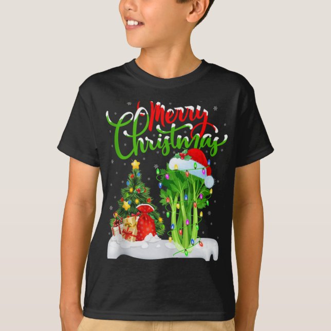 T-shirt Xmas Tree Lights Santa Hat Vegetable Celery Christ (Devant)