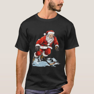 T-shirt Xmas Vacances Amusantes Santa Jouant au Hockey sur