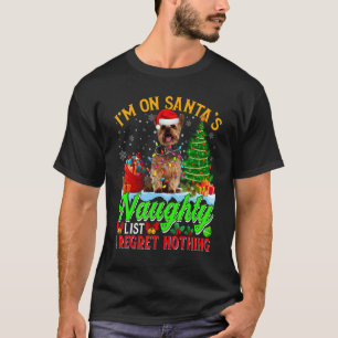 T-shirt Xmas Yorkshire Terrier Chien Sur Père Noël Naughty