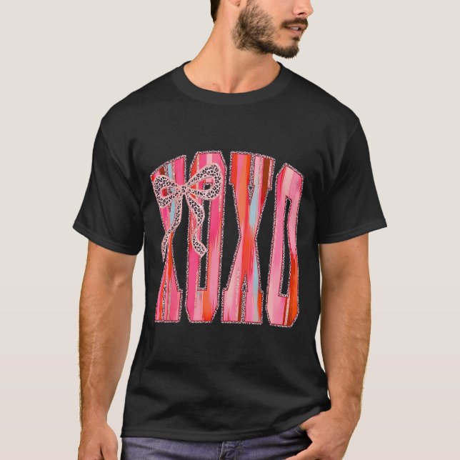 T-shirt Xoxo Leopard Bow Funny Valentine's Day Coquette Nk (Devant)