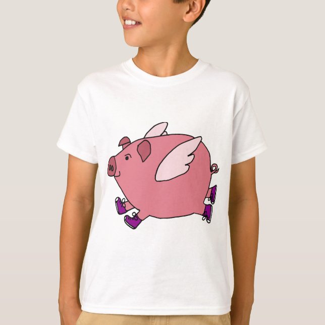 T-shirt XX porc drôle de vol avec des baskets (Devant)