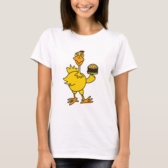 T-shirt XX poulet drôle mangeant un hamburger (Devant)