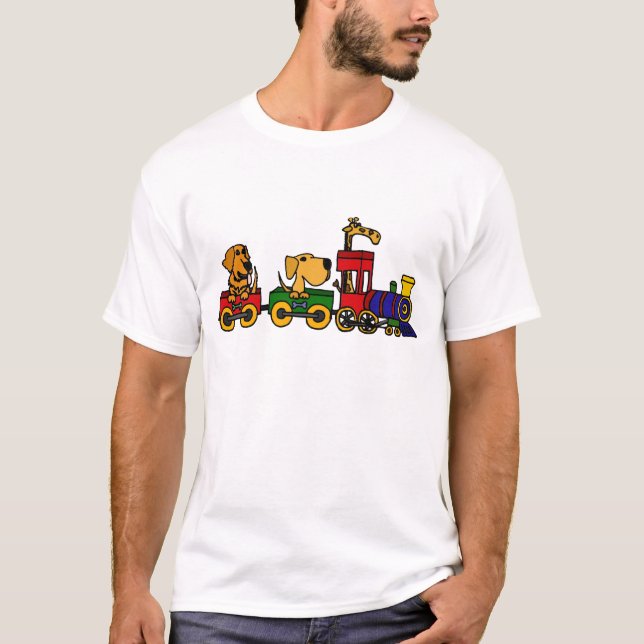 T-shirt XX train de bande dessinée avec les chiens et la (Devant)