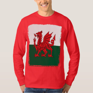 T-shirt Y Ddraig Goch Le Dragon Rouge Grunge Drapeau Gallo