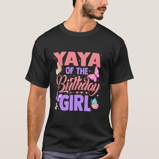 T-shirt Yaya Of The Birthday Girl Butterfly Party Matching (Devant)