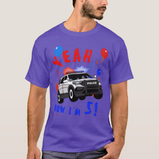 T-shirt Yeah Police Car Birthday 5 Years old vintage boy f