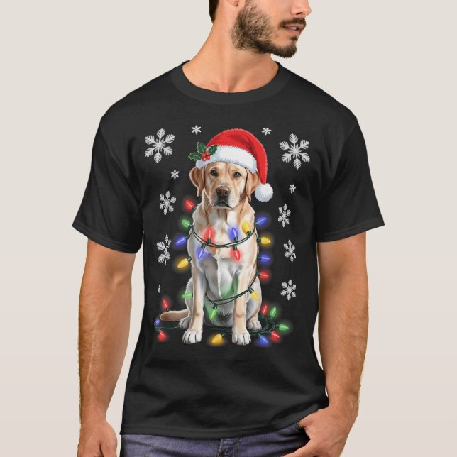 T-shirt Yellow Labrador Retriever Christmas Tree Light Paj (Devant)
