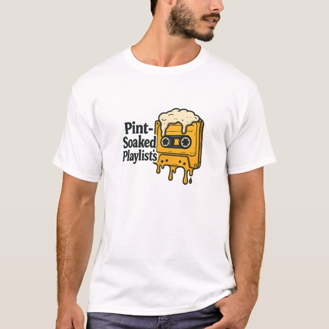 T-shirt Yellow Melting Beer Cassette Music Quote (Devant)