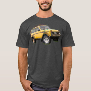 T-shirt Yellow wrecked and abandoned Lada Niva car