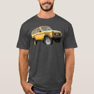 T-shirt Yellow wrecked and abandoned Lada Niva car