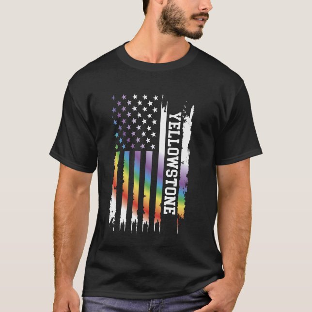 T-shirt Yellowstone États-Unis Arc-en-ciel détendu avec US (Devant)