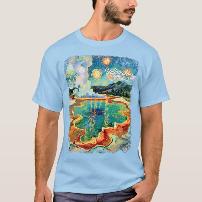 T-shirt Yellowstone Grand Prismatic Van Gogh Custom Text (Devant)