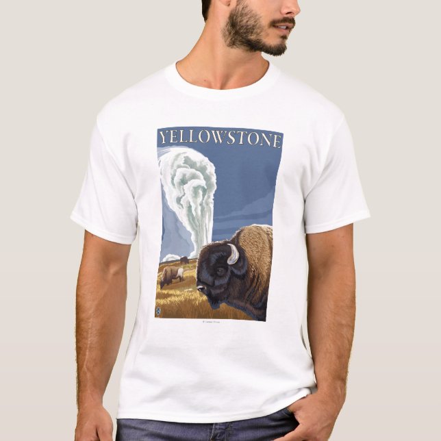 T-shirt YellowstoneBison avec vieux fidèle (Devant)