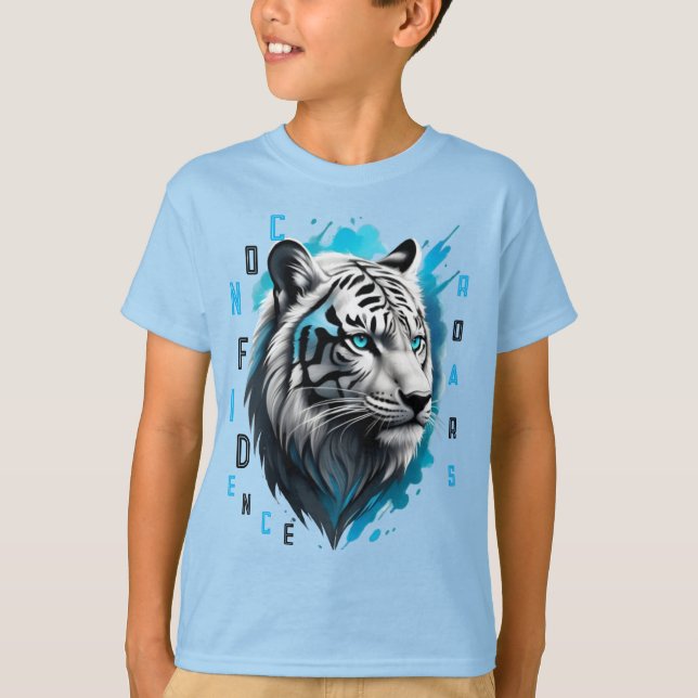 T-shirt Yeux bleus intenses : Tigre blanc rayé noir (Devant)