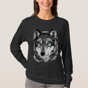 T-shirt Yeux bleus peints de gamme de gris de loup