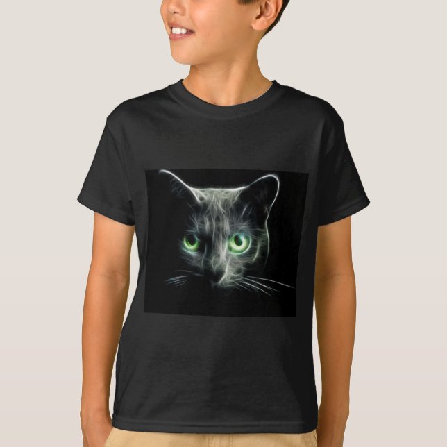 T-shirt Yeux verts rougeoyants de chat de Kitty (Devant)