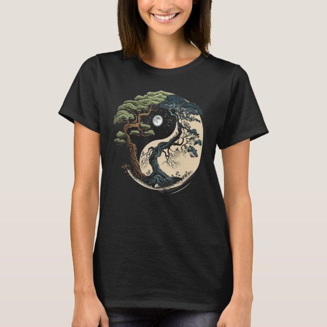 T-shirt Yin Yang Arbre de vie sur le bonsaï bouddhiste (Devant)