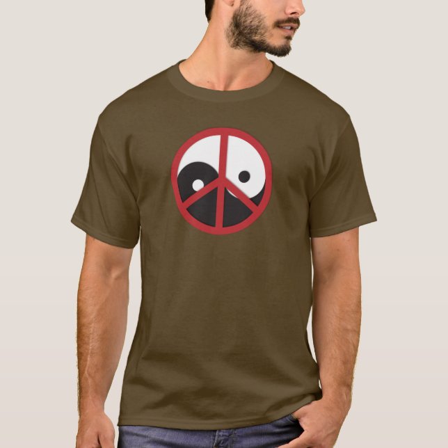 T-shirt Yin-Yang avec signe de Paix - rouge (Devant)
