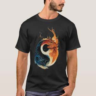 T-shirt Yin Yang Feu Et Dragons De Glace