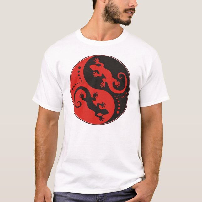 T-shirt YIN & YANG Geckos noir rouge + votre idée (Devant)