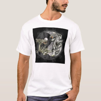 T-shirt ying un yang, tigre contre le dragon