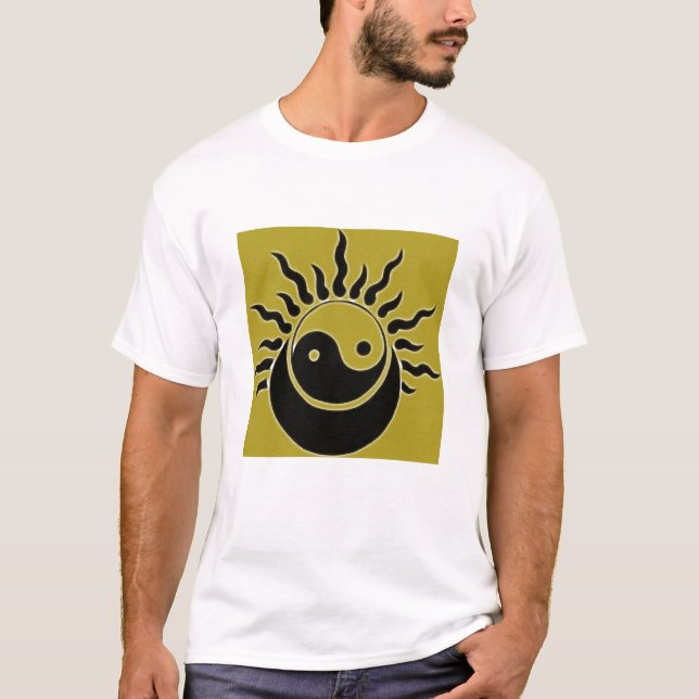 T-shirt ying yan doré avec lune et le soleil (Devant)