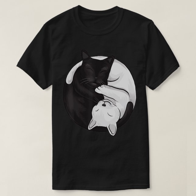 T-shirt Ying Yang noir et blanc chat graphique (Design devant)