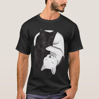 T-shirt Ying Yang noir et blanc chat graphique