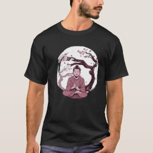 T-shirt Yoga arbre cerisier en fleurs méditer écriture jap