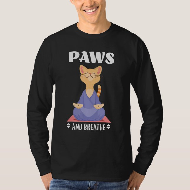 T-shirt Yoga Cat Cute Paws And Breathe (Devant)