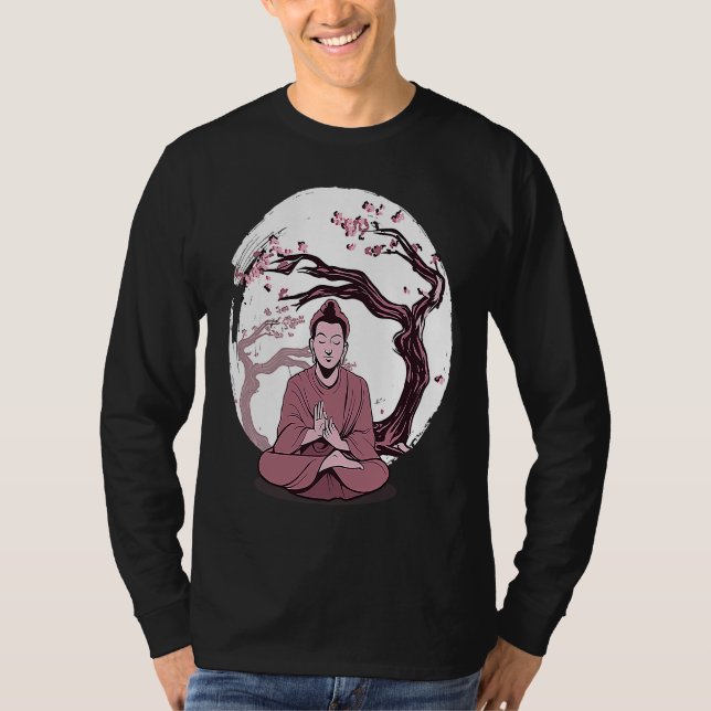 T-shirt Yoga cherry blossom tree meditate Japanese writing (Devant)