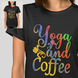 T-shirt Yoga et café Pastel Arc en ciel sur noir