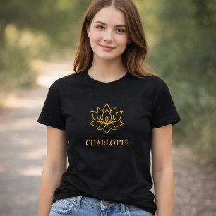 T-shirt Yoga fleur de lotus dorée nom noir