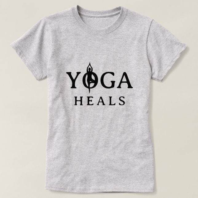 T-shirt Yoga Heals avec silhouette de pose d'arbre (Design devant)