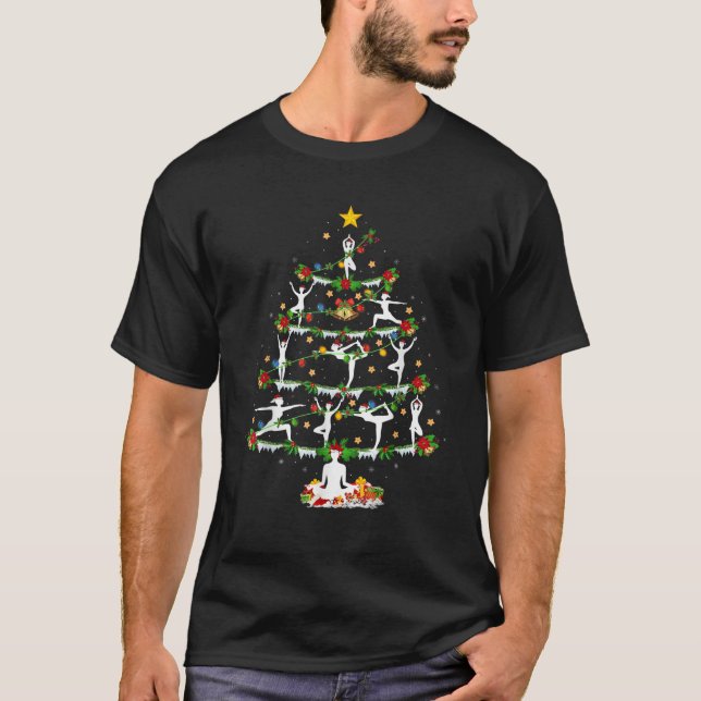 T-shirt Yoga Lover Noël Éclairage Yoga Arbre de Noël (Devant)