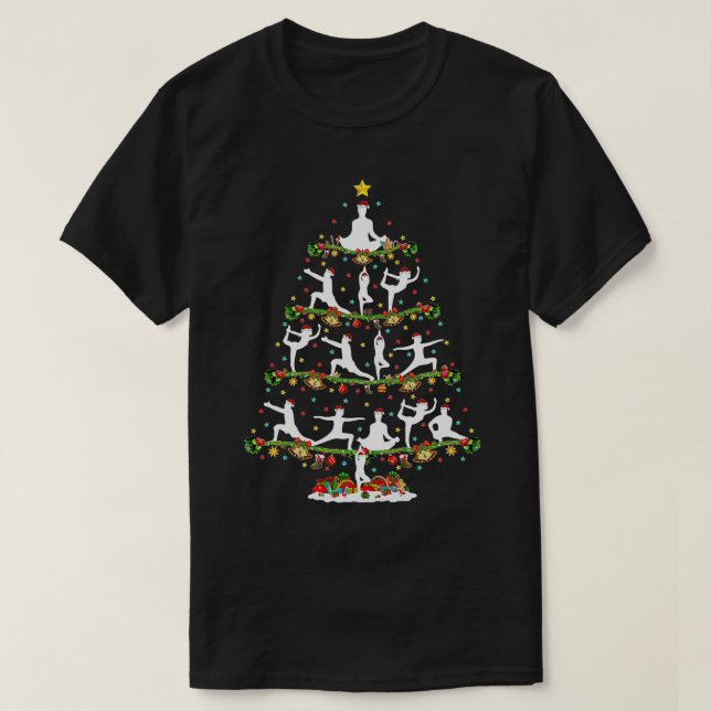 T-shirt Yoga Lover Xmas Lighting Santa Yoga Christmas Tree (Design devant)
