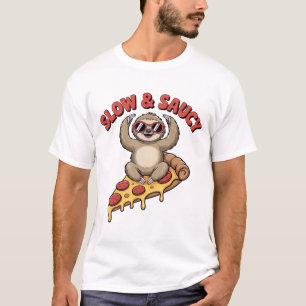 T-shirt Yoga Paresseux Pizza Drôle et Lent et Saucy