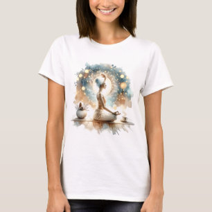 T-shirt Yoga pose femme assise marron calme art