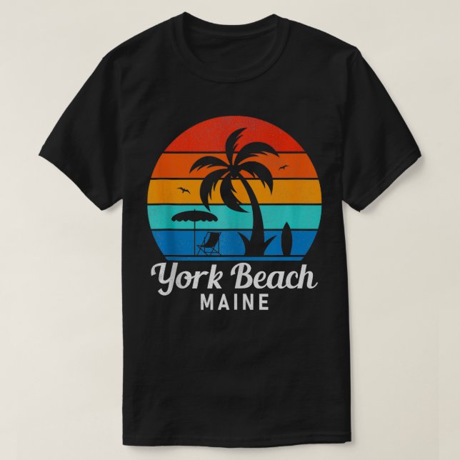 T-shirt York Beach Maine Palm Tree Coucher de soleil Vinta (Design devant)