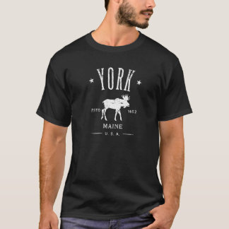 T-shirt York Maine Usa With Moose Distressed Souvenir